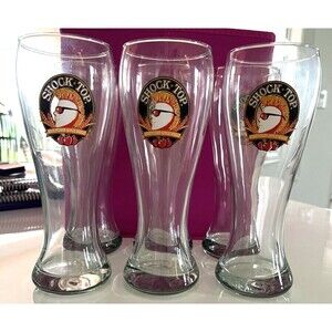 Lot of 6 Shock Top Pilsner Glasses Honeycrisp Apple Wheat Beer  Cider - 16 oz